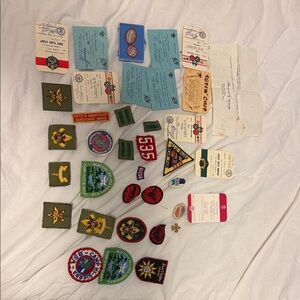 Vintage Boy Scouts Merit Badge and Patch Collection - Green/Red